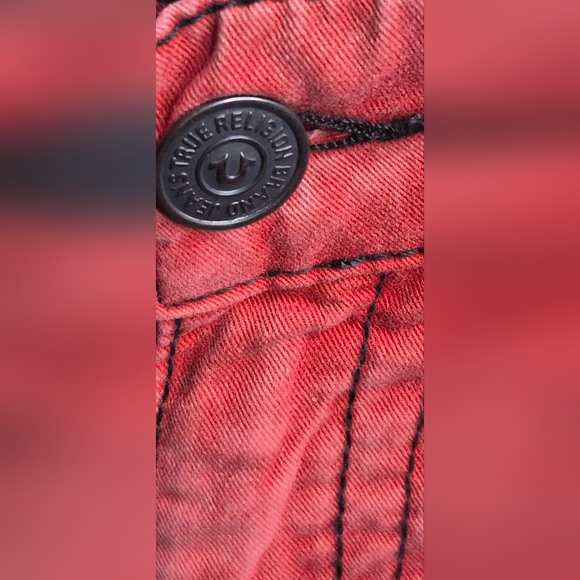 True Religion Men's Slim Jeans in Faded Coral - Picture 9 of 14